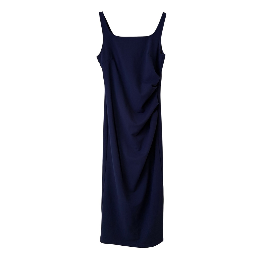 Grace Karin Navy Blue Ruched Sheath Midi Dress Square Neck Slit Size 8 NWT